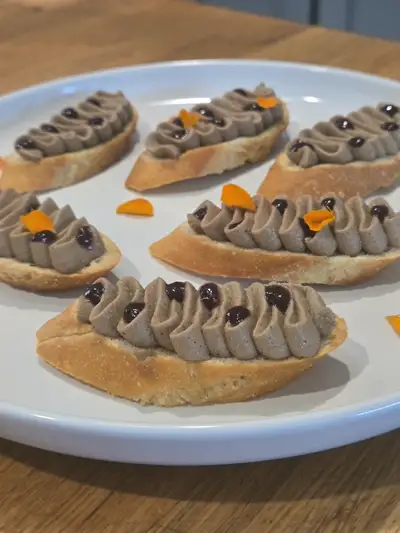 Pate mousse crostini with berry compote — French-inspired appetizer by Nashville Chef Mollie